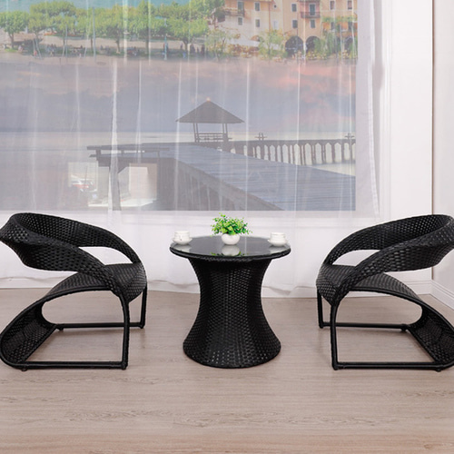 2인용 라탄 테이블 의자세트(블랙)