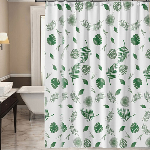 그린바쓰 나뭇잎패턴 샤워커튼(200x180cm) 방수 욕실