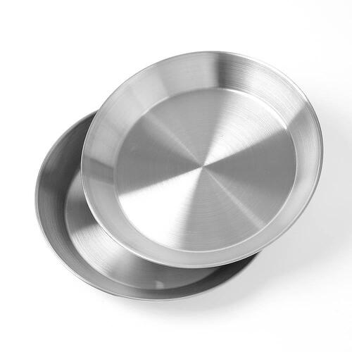 홈인쿡 원형 스텐 접시 2p세트(18cm) (실버) 원형그릇