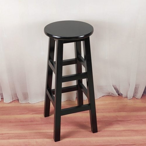 간단조립식 라운드바 원목 의자(80cm) (블랙)