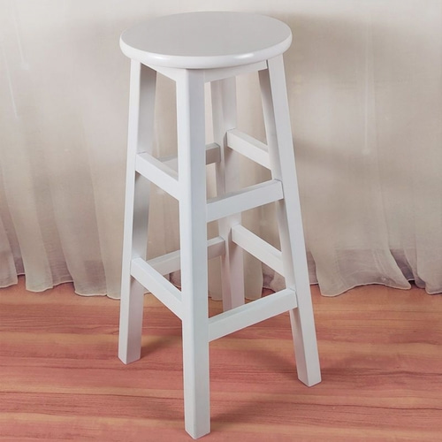 간단조립식 라운드바 원목 의자(70cm) (화이트)