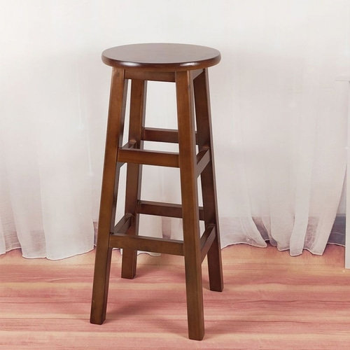 간단조립식 라운드바 원목 의자(80cm) (다크브라운)