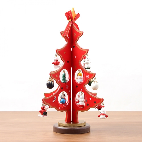 빨강 방울 크리스마스 원목 트리(25cm)